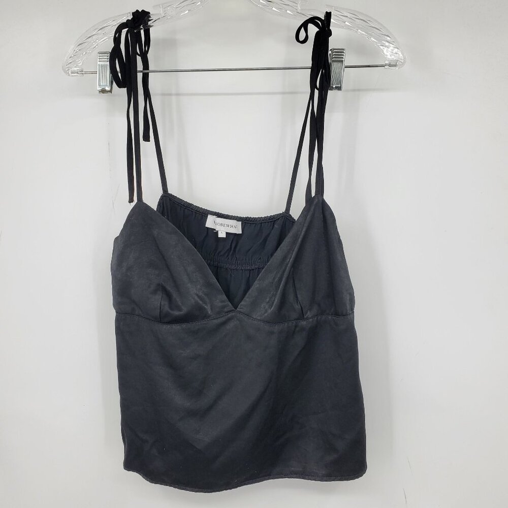We Wore What Sateen Cami Dainty Black Tie Shoulder Tank Top Shirt Large